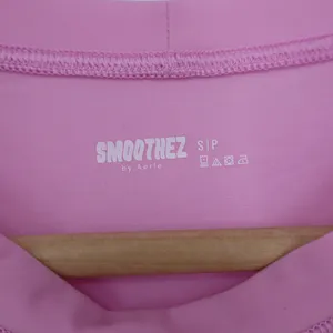 Aerie Smoothez Pink Short Sleeve Crop Top Small Activewear Crew Neck thumbnail 2