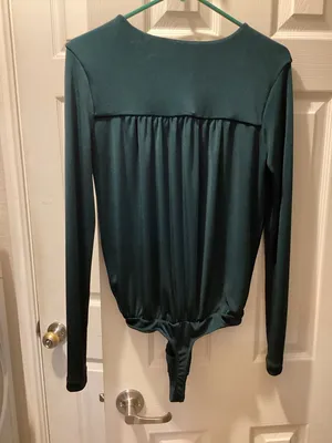 Free People Teal Long Sleeve Draped Bodysuit thumbnail 4