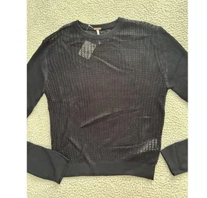 Free People H2O Crew Pullover Open Weave Knit Crop Top Black Size M thumbnail 8