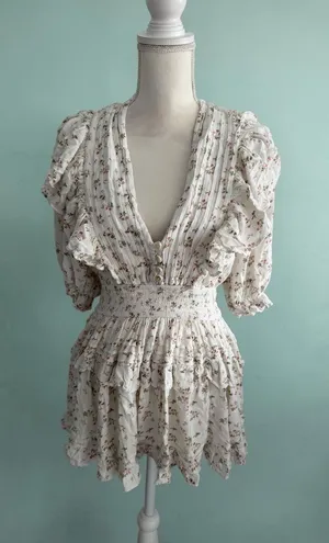 JENS PIRATES BOOTY Floral White Smocked Waist Mini Dress Size XL thumbnail 1