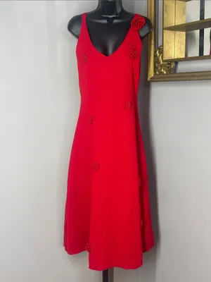 SheIn Large Red Floral Appliqué V-Neck Women’s Dress thumbnail 2