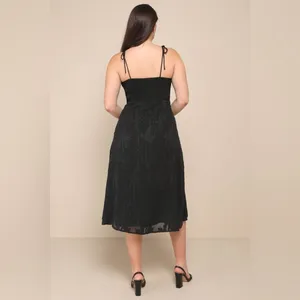 LULU’S Loveliest Looks Black Floral Jacquard Tie-Strap Midi Dress thumbnail 10
