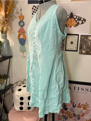 Turquoise Embroidered Button‑Front Dress thumbnail 5