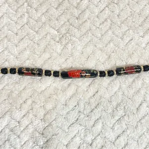 Vintage Black Floral‎ Ceramic Bead Cord Necklace Witchy Goth Romantic thumbnail 9