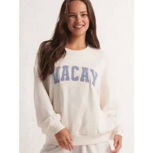 Z Supply Evereve Vacay Sweatshirt Crewneck Pullover Cream White Blue Size Small thumbnail 2