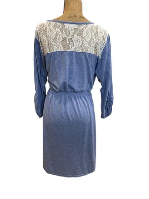 Casual Heathered Blue Drawstring Waist Dress Size 2X thumbnail 2
