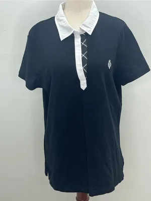 Lauren Active Ralph Lauren Womens Black White Rugby Polo Shirt w/Crest Logo XL thumbnail 1