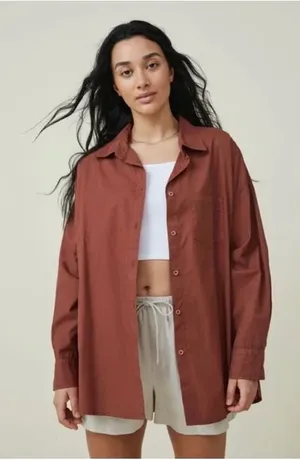 Cotton on brown button down shirt thumbnail 1