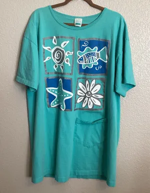 Vintage Beach Bound Teal Graphic Pocket T-shirt Summer Cover-up Loungewear OS thumbnail 1