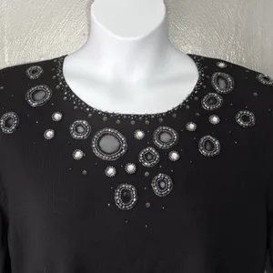 Gardy Sweater Size XL Black Beaded Whimsigoth Maximalist Gothic Chic Glam Event thumbnail 3