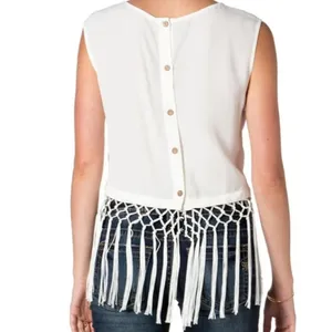 Miss Me White Lace Crochet Tassel Fringe Sleeveless Top Size Large thumbnail 2