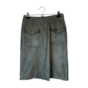 Lucky Brand Olive Green Lambs Leather Mini Skirt Womens S Preppy Dark Academia thumbnail 2