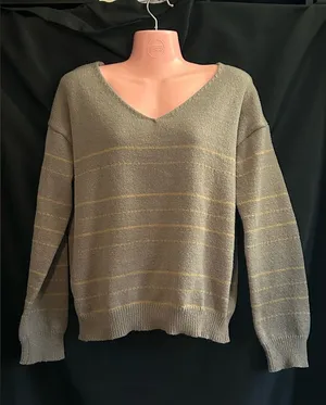 SHEIN Women's V-Neck Striped Knit Sweater Brown & Yellow SZ MD thumbnail 1