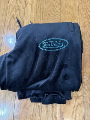 Size Small VonDutch Sweatpants, Black Velour Wide Leg Us 4-6 ( womens) thumbnail 7