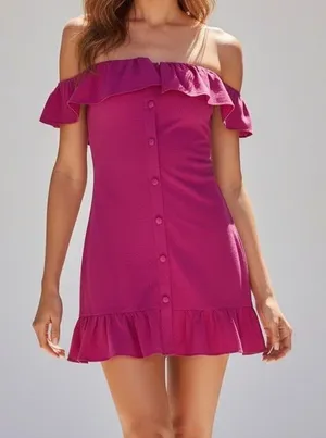 LOVERS + FRIENDS Elsie Off-Shoulder Linen Blend Mini Dress, Magenta, XS thumbnail 1