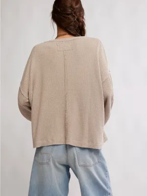 Free People We the Free Waffle-Knit Pocket Pullover Top - Beige thumbnail 3