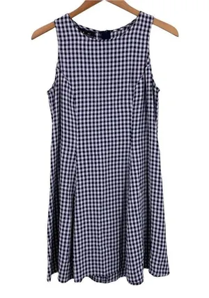 Vintage Y2K My Michelle Navy and White Gingham Rayon Lace-Up Back Dress Size 7/8 thumbnail 1
