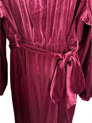 Bloomchic NEW Corduroy Dress Size 26 Red Maroon Flare Trumpet Pleated Coquette thumbnail 4