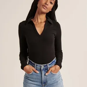Abercrombie & Fitch Ribbed Polo Long Sleeve Bodysuit Size S Black Preppy Capsule thumbnail 12