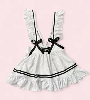 Ruffle Maid Costume Apron White Size XL thumbnail 1