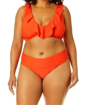 Time and Tru Orange Mid Rise High Cut Bikini Bottoms Plus Size 3X NWT thumbnail 1