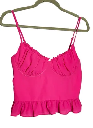 Superdown Cadence‎ Hot Pink Ruffle Cropped Cami Tank Top Blouse Size Medium thumbnail 1