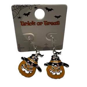 Halloween Pumpkin Witch Earrings Orange thumbnail 1