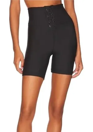 WEWOREWHAT Black Lace Up Biker High Rise‎ Athletic Shorts Size S NWT thumbnail 1
