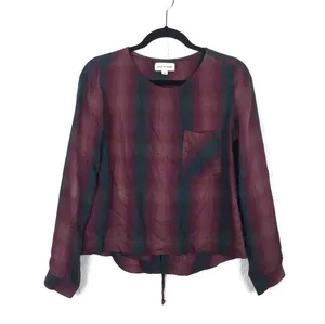 Anthropologie Cloth & Stone Plaid Lace Up Back Top thumbnail 1