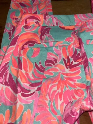 Lilly Pulitzer Floral Print Straight Leg Pants Pink Aqua Size 00 thumbnail 9