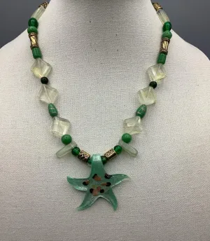 Handmade Beach Style Y2K Vintage Green Seastar Glass Beaded Necklace thumbnail 1