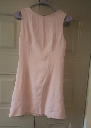 Shein sleeveless high neck low tie back mini short dress in light pink size small. thumbnail 1