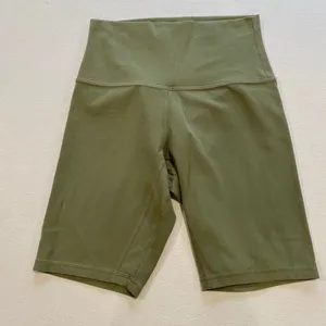 Lululemon High Rise Biker Shorts Women Size 4 Olive Green Stretch Athletic thumbnail 1