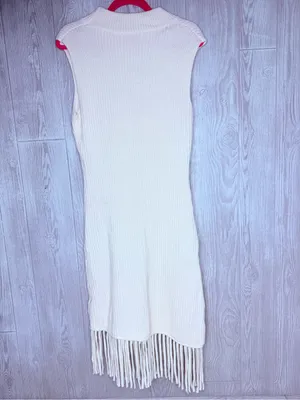 Nwt cider white / cream sleeveless high neck frindge bottom dress xl thumbnail 6