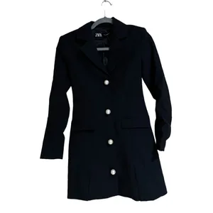 Nwot Zara Jacket Dress With Pearl Buttons Bloggers Fav Black Small thumbnail 11