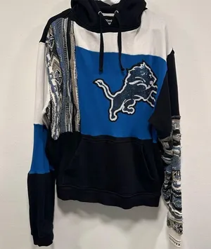Detroit Lions sweatshirt! Custom made coogi style blue and black hoodie size XL! thumbnail 3