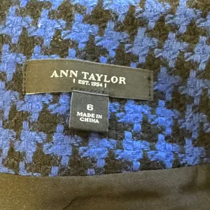 Ann Taylor Blue Black Houndstooth Tweed Wool Blend Pencil Skirt Size 6 Career‎ thumbnail 5