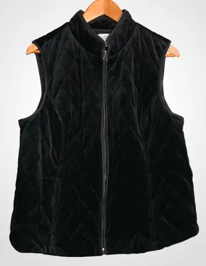 Croft & Barrow Black Quilted Velour Women’s Zip-Up Vest Large thumbnail 1