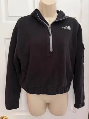 The North Face Womens Large Cropped Fleece 1/4 Zip Black Pullover sweatshirt thumbnail 1
