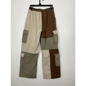 Hot & Delicious Patchwork Cargo Pants Brown Beige Olive Cotton Relaxed Women's M thumbnail 3