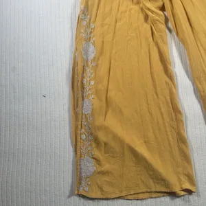 American Eagle Jumpsuit Small Yellow Embroidered Halter Wide Leg Boho Summer thumbnail 4