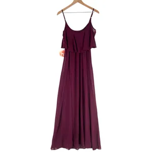 Show Me Your Mumu Flowy Ruffle Maxi Dress‎ in Merlot Chiffon NWT Size XS thumbnail 4