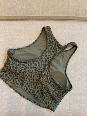 Tavi Active Long Line Bra Size Large Olive Leopard Built in Bra Green thumbnail 6