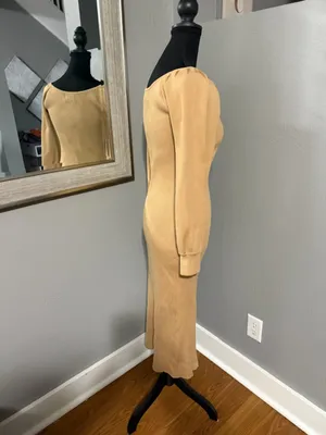 Olia Ribbed Scoop Neck Neutral Midi Dress Size Large. thumbnail 4