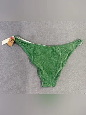 PINK Victoria’s Secret Green Glitter Bikini Bottoms Shimmer Swim NWT Medium thumbnail 5