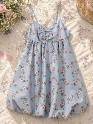 Free People‎ Blue Floral Babydoll Mini Dress Size S Homecoming HOCO thumbnail 1