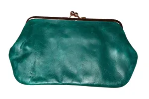 Beth Springer Leather Clutch Women Small Green Excellent Kiss Lock Rose Gold thumbnail 1
