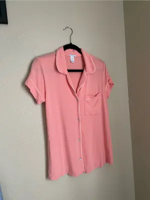 Eberjey Gisele Tencel Modal Short Sleeve Size Small Coral Pink Pajama PJ Button thumbnail 4