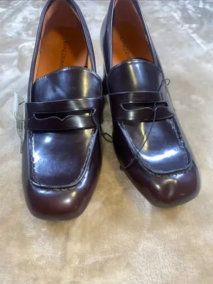 Lane Bryant Dark Brown Leather Penny Loafers with Block Heel thumbnail 2