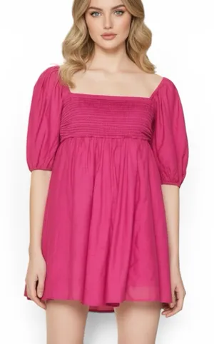 Abercrombie & Fitch Ruched Puff Sleeve Poplin Mini Dress Purple thumbnail 1